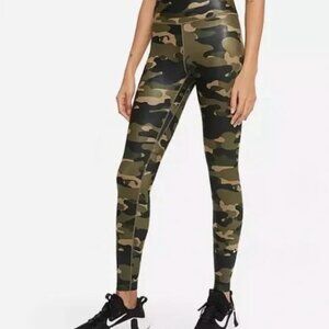 NIKE ONE Dri-FIT Tight Fit Mid-Rise Leggings Green Camo Size Small